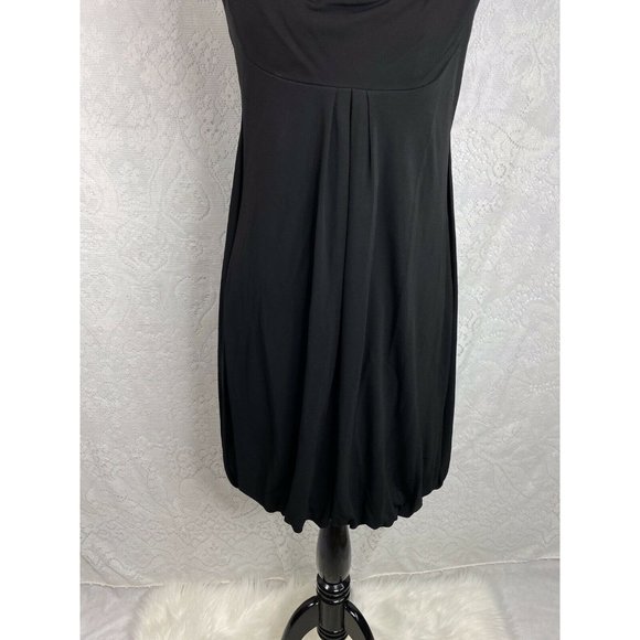 Badgley Mischka Black Empire Cocktail Stretch Bubble Hem Dress.Cap Sleeve Sz 6 - Picture 6 of 10